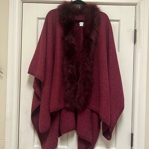 Ladies Faux Fur Trimmed Blanket Wrap